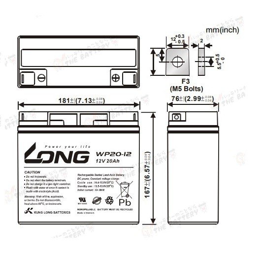 KUNG LONG WP20-12 ロングバッテリー KUNG LONG 互換 HF17-12A 12SN18